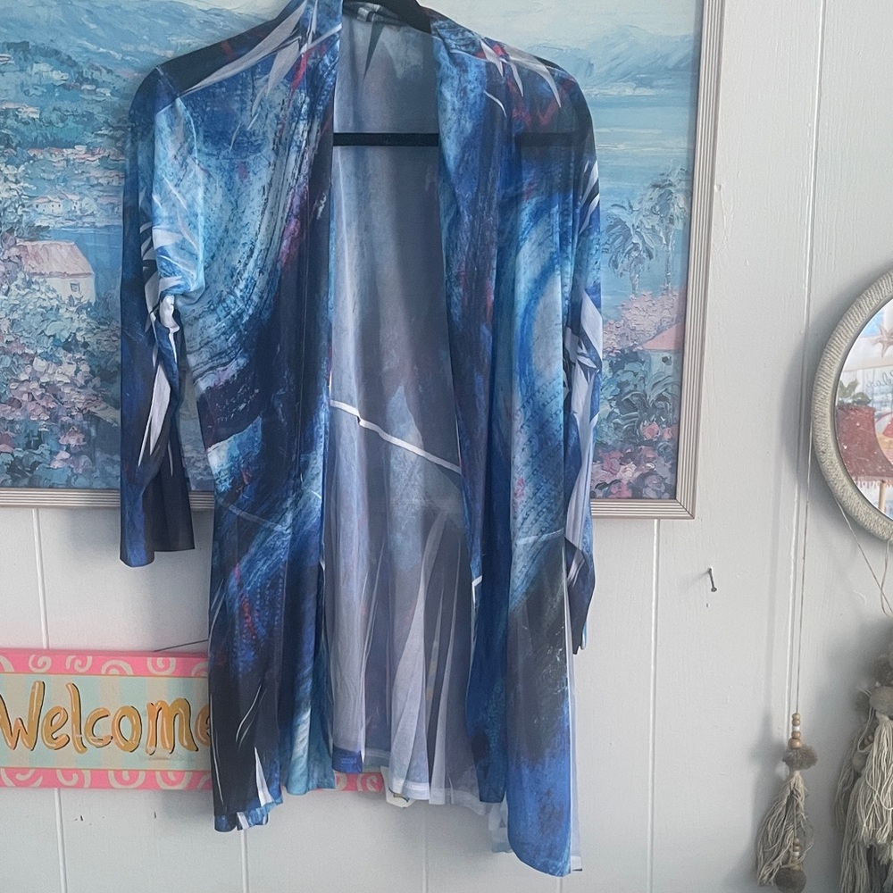 Blue Sheer Open Front Cardigan